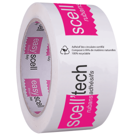Scotch écologique certifié à 99% bio-circulaire d'origine naturel et recyclé, personnalisé 2 couleurs