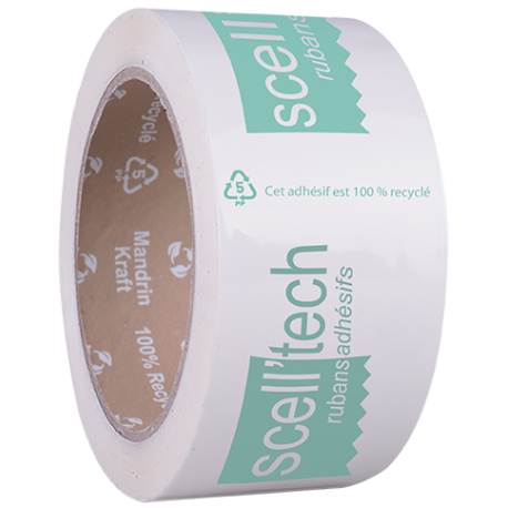 Scotch écologique polypropylène 28 microns 100% recyclé, polyvalent et imprimé 1 couleur