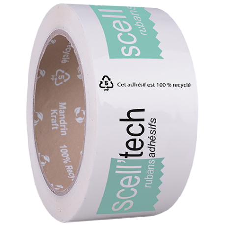 Scotch éco-responsable haute adhésion polypropylène blanc recyclé à 100% personnalisable 2 couleurs